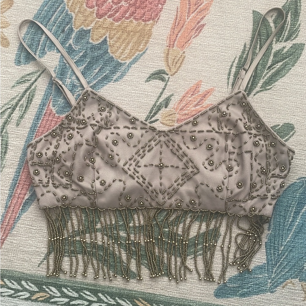 Embellished Beaded Spaghetti Strap Crop Top